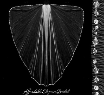 Angel Cut Waltz Wedding Veil with Crystals and Pearls V3203W