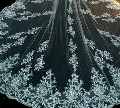 Stunning 156" Regal Cathedral Wedding Veil with Sequined Floral Lace Stunning 156" Regal Cathedral Wedding Veil with Sequined Floral Lace