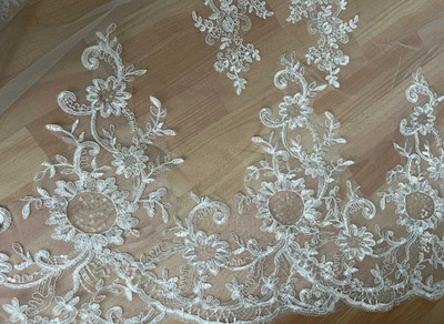 Stunning 156" Regal Cathedral Wedding Veil with Sequined Floral Lace Stunning 156" Regal Cathedral Wedding Veil with Sequined Floral Lace