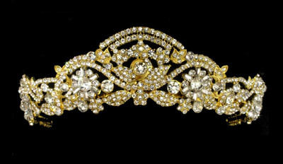 Classic Gold Rhinestone Royal Bridal and Quinceanera Tiara