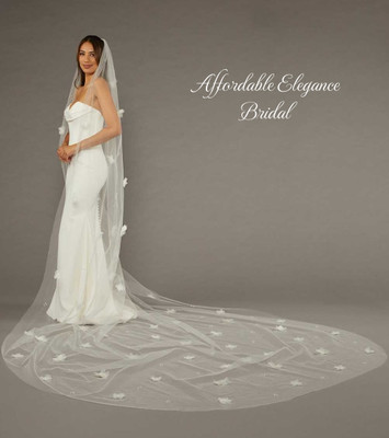 Regal Cathedral Wedding Veil with 3D Flowers Envogue V2492RC