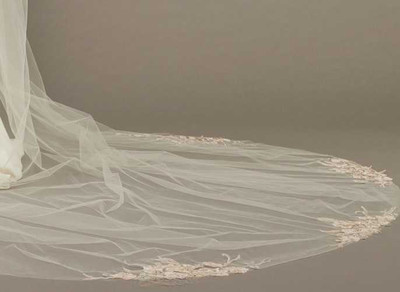 Royal Cathedral Wedding Veil with Pink Embroidery Envogue V2494WRC Royal Cathedral Wedding Veil with Pink Embroidery Envogue V2494WRC