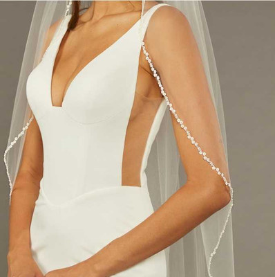 Fingertip Wedding Veil with Floral Pearl Edge Envogue V2484SF