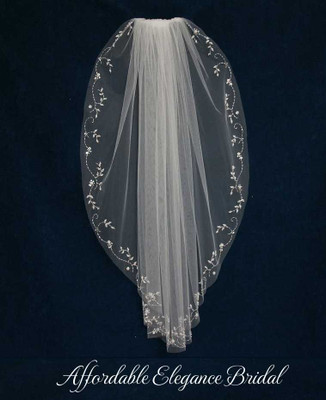 Pearl Beaded Floral Vine Design Fingertip Wedding Veil C511 Pearl Beaded Floral Vine Design Fingertip Wedding Veil C511