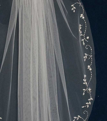 Pearl Beaded Floral Vine Design Fingertip Wedding Veil C511 Pearl Beaded Floral Vine Design Fingertip Wedding Veil C511