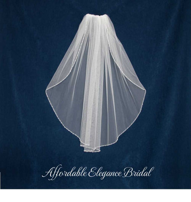 Crystal and Pearl Beaded Fingertip Length Wedding Veil C587 Crystal and Pearl Beaded Fingertip Length Wedding Veil C587