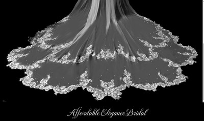 Dramatic Scallop Regal Cathedral Wedding Veil with Lace Dramatic Scallop Regal Cathedral Wedding Veil with Lace