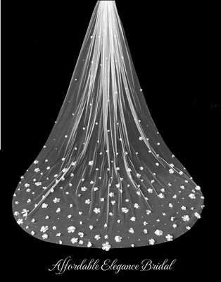 Royal Cathedral Wedding Veil with Rhinestone Centered Flowers