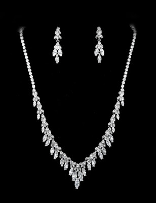 5A Marquise CZ Platinum Plated Wedding and Formal Jewelry Set