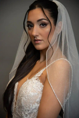 Glitter Tulle Wedding Veil with Rhinestone Trim Glitter Tulle Wedding Veil with Rhinestone Trim