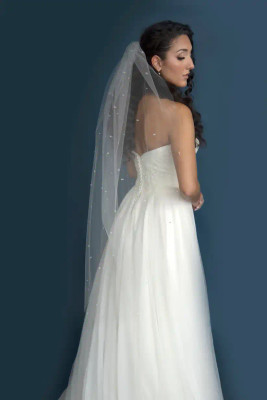 Pearl and Crystal Scatter Fingertip Wedding Veil Ansonia V852 Pearl and Crystal Scatter Fingertip Wedding Veil Ansonia V852