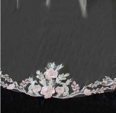 Royal Cathedral Wedding Veil with Floral Pink Lace CF286 Royal Cathedral Wedding Veil with Floral Pink Lace CF286
