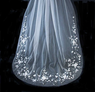 Royal Cathedral Wedding Veil with Delightful 3D Flowers CF292