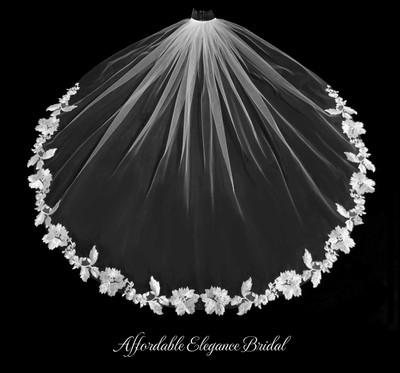 Fingertip Wedding Veil with Sequined Lace V3215 Fingertip Wedding Veil with Sequined Lace V3215