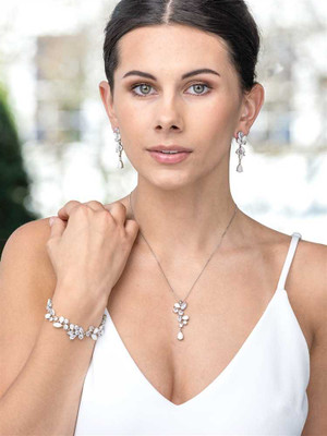 Opal Crystal and CZ Pendant Necklace, Earring and Bracelet Set Opal Crystal and CZ Pendant Necklace, Earring and Bracelet Set