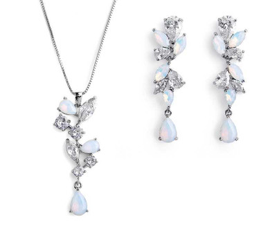 Opal Crystal and CZ Pendant Necklace, Earring and Bracelet Set Opal Crystal and CZ Pendant Necklace, Earring and Bracelet Set