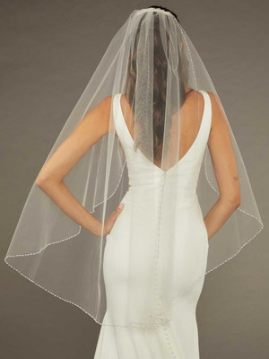 Waterfall Cut Beaded Fingertip Wedding Veil Envogue V2480SF-WF Waterfall Cut Beaded Fingertip Wedding Veil Envogue V2480SF-WF