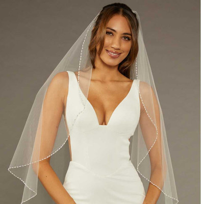Waterfall Cut Beaded Fingertip Wedding Veil Envogue V2480SF-WF Waterfall Cut Beaded Fingertip Wedding Veil Envogue V2480SF-WF