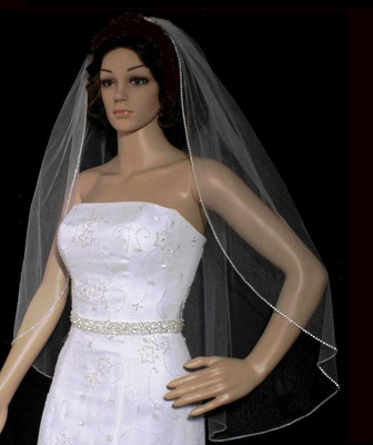 Rhinestone Trim Edge 42" Fingertip Length Wedding Veil V16H Rhinestone Trim Edge 42" Fingertip Length Wedding Veil V16H