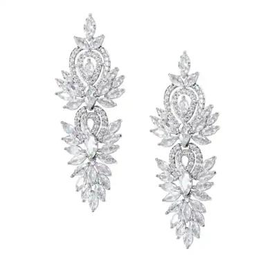Fabulous 2 1/2" Long CZ Silver Plated Wedding and Prom Earrings