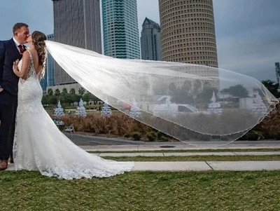 Royal Cathedral Wedding Veil Wide Width Pearl and Crystal Beaded  Royal Cathedral Wedding Veil Wide Width Pearl and Crystal Beaded