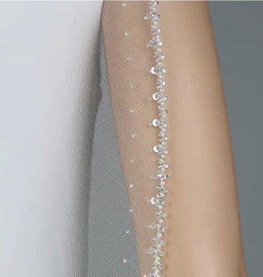 Pearl and Sequin Beaded Cathedral Wedding Veil