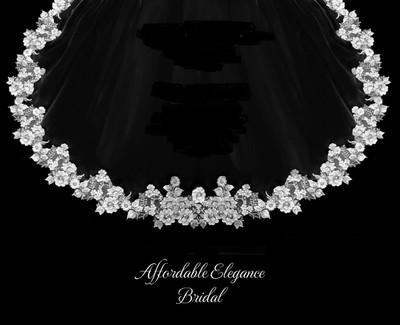 Royal Cathedral Wedding Veil with Beaded Floral Alencon Lace