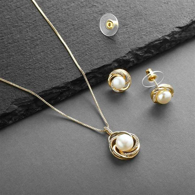 Freshwater Pearl 14K Gold Plated Wedding Jewelry Set Freshwater Pearl 14K Gold Plated Wedding Jewelry Set