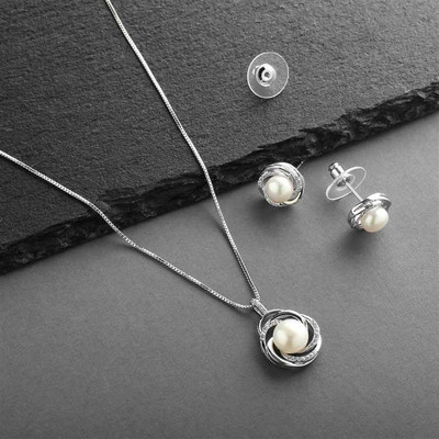 Freshwater Pearl Silver Plated Wedding Jewelry Set