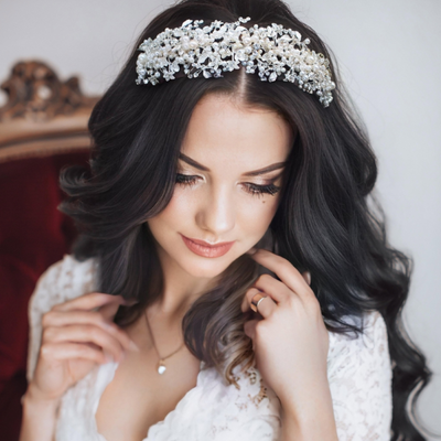 Exquisite 2" Wide Pearl Cluster Wedding Headband