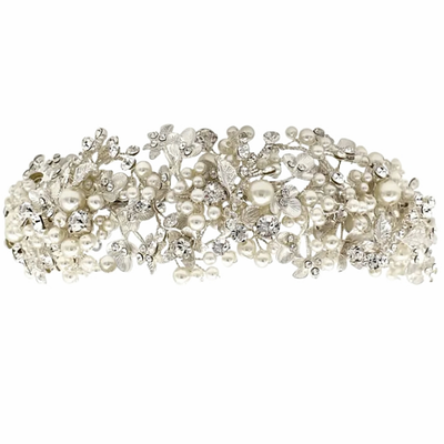 Exquisite 2" Wide Pearl Cluster Wedding Headband