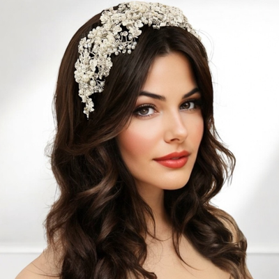 Exquisite 2" Wide Pearl Cluster Wedding Headband