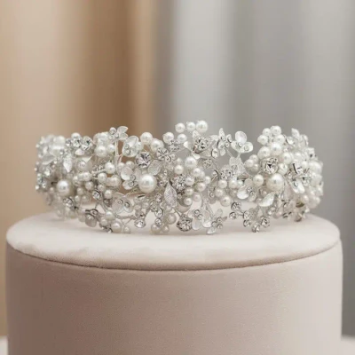 Exquisite 2" Wide Pearl Cluster Wedding Headband