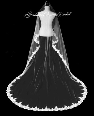144" Beaded Alencon Lace Regal Cathedral Mantilla Wedding Veil