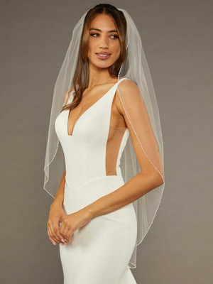 Fingertip Wedding Veil with Pearl Beaded Edge Envogue V2481SF Fingertip Wedding Veil with Pearl Beaded Edge Envogue V2481SF
