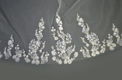 Lavender Floral Lace Royal Cathedral Wedding Veil E1405