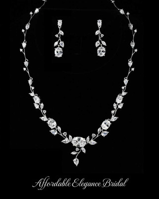Floral CZ Silver or Gold Plated Wedding and Formal Jewelry Set Floral CZ Silver or Gold Plated Wedding and Formal Jewelry Set