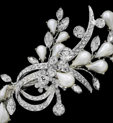 Vintage Look Crystal Bridal Hair Clip with Pearlesque Beads c8342 Vintage Look Crystal Bridal Hair Clip with Pearlesque Beads c8342