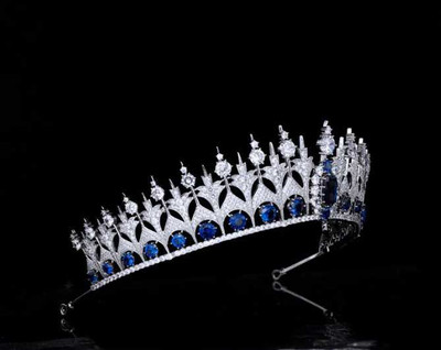 Sapphire Blue CZ Royal Replica Wedding Tiara Crown and Jewelry Sapphire Blue CZ Royal Replica Wedding Tiara Crown and Jewelry