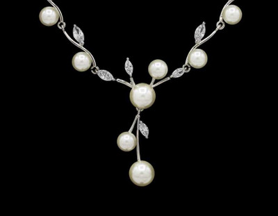 Pearl and CZ Wedding Jewelry Set in Silver or Gold Plating