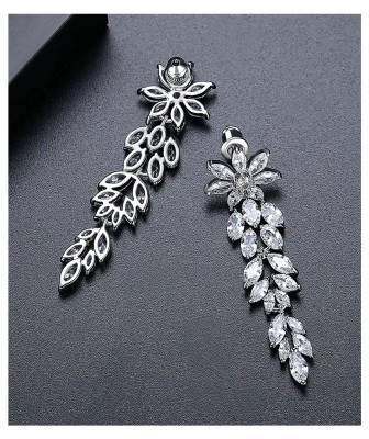 3A CZ Floral Wedding and Formal Drop Earrings