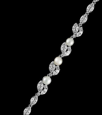 Freshwater Pearl and CZ Wedding Bracelet in Silver or Gold