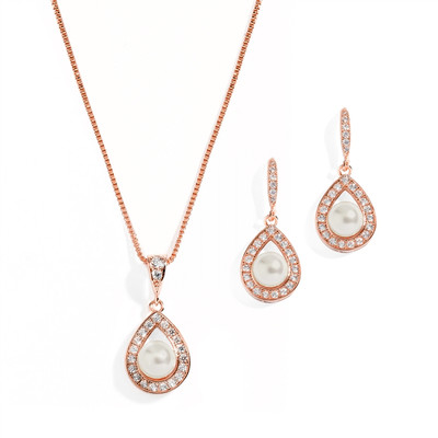 5 Sets Pearl and CZ Rose Gold Plated Bridesmaid Jewelry