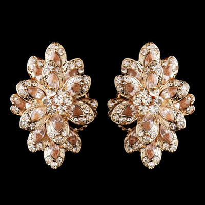 Sparkling Rose Gold Plated Rhinestone Clip On Wedding Earrings Sparkling Rose Gold Plated Rhinestone Clip On Wedding Earrings