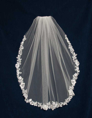Heavily Beaded Floral Lace Wedding Veil CF276