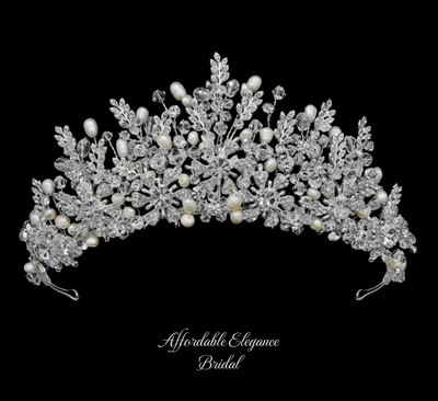 3" Tall Freshwater Pearl and Crystal Tiara Crown 3" Tall Freshwater Pearl and Crystal Tiara Crown