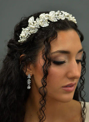 Elena Designs Rianna Pearl Wedding Headpiece in Silver Plating