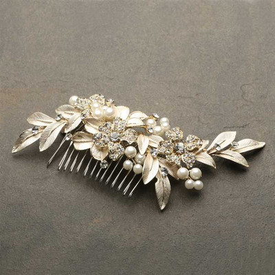 Hand Painted Gold Leaf Crystal Bridal Comb