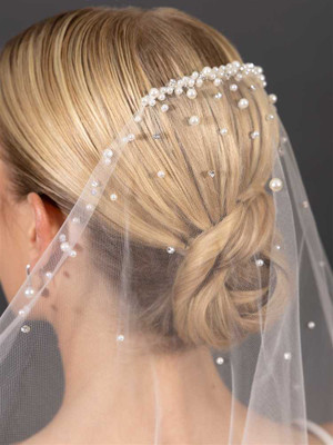 Scattered Pearl and Crystal Fingertip Wedding Veil V4705 Scattered Pearl and Crystal Fingertip Wedding Veil V4705