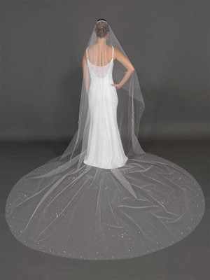 Scattered Pearl and Crystal Royal Cathedral Wedding Veil V4706